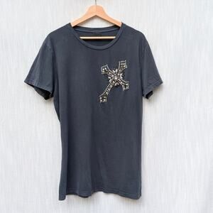 Pinko Black Applique Rhinestone Cross Short Sleeve Tee T-shirt Italy